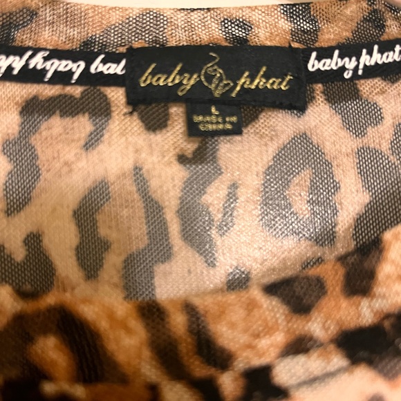 BABY PHAT Black Leopard-Print Mesh T-Shirt/Top - very cute and stretchy! - Picture 4 of 6